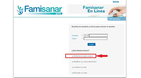 crear usuario famisanar colsubsidio|PortalSalud